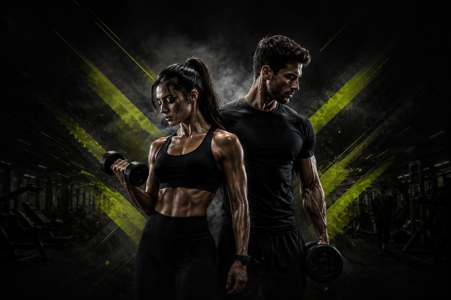 Athlete training intensely in a dark gym
